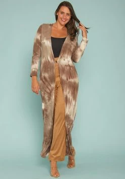 Asoph Plus Size Long Coat Tie Dye Cardigan