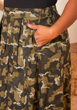 Asoph Plus Size Camo Print Pleated Women Midi Skirt -Asoph Sales Shop 2007460 354 3