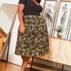 Asoph Plus Size Camo Print Pleated Women Midi Skirt