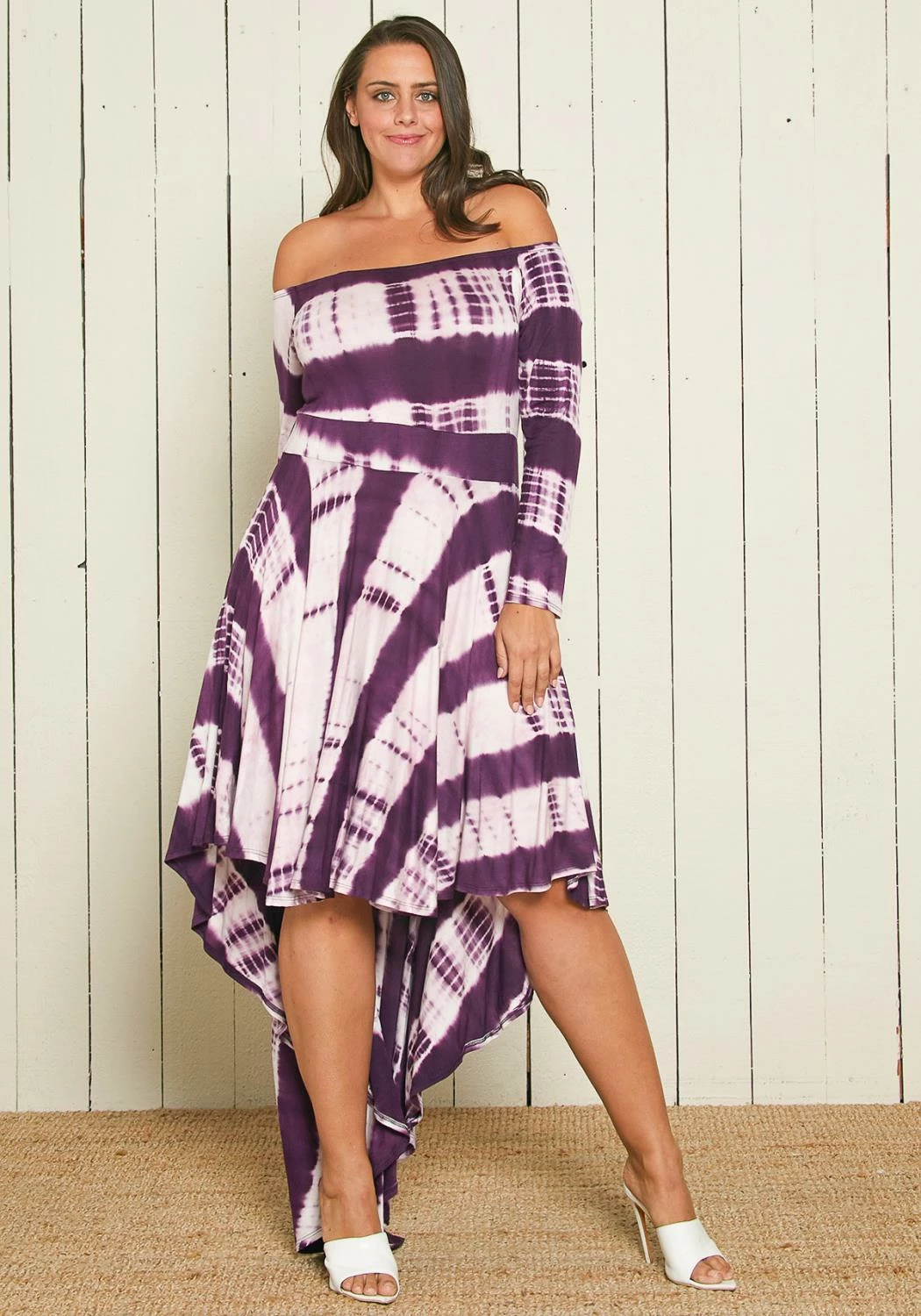 Asoph Plus Size Off Shoulder Hi-Lo Tie Dye Dress 1 Asoph Plus Size Off Shoulder Hi-Lo Tie Dye Dress