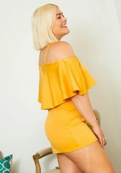 Asoph Plus Size Womens Off Shoulder Yellow Layered Ruffle Romper -Asoph Sales Shop 2008565 105 2