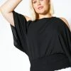 Asop Plus Size Cold Shoulder Womens Ruched Blouse