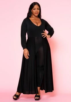 Asoph Plus Size Caped Solid Fitted Jumpsuit
