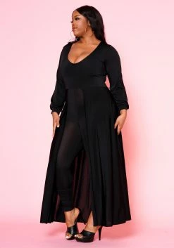 Asoph Plus Size Caped Solid Fitted Jumpsuit -Asoph Sales Shop 2010494 001 3