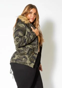 Asoph Plus Size Womens Faux Fur Trim Camo Puffer Jacket -Asoph Sales Shop 2010630 125 1