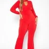 Plus Size Keyhole Front Flare Leg Jumpsuit