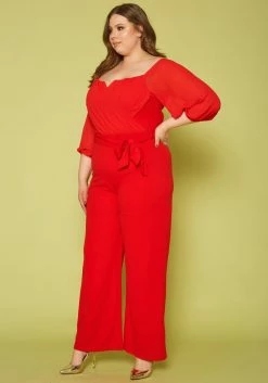 Plus Size Off Shoulder Drape Front Jumpsuit -Asoph Sales Shop 2010852 001 2