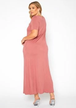 Plus Size V-Neck Short Sleeve Maxi Dress With Pockets -Asoph Sales Shop 2011149 186 3