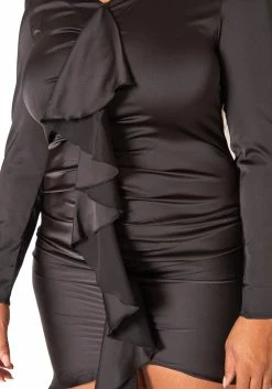 Asoph Plus Size Satin Waterfall Drape Long Sleeve Mini Dress -Asoph Sales Shop 2011254 001 4