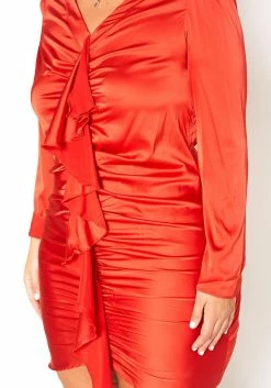 Asoph Plus Size Satin Waterfall Drape Long Sleeve Mini Dress -Asoph Sales Shop 2011254 120 5