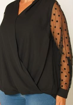 Pleione Plus Size Mesh Dot Wrap Blouse -Asoph Sales Shop 2011307 001 3