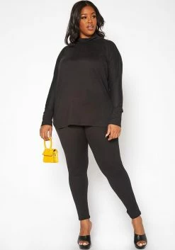 Asoph Plus Size Chill In Mock Neck Sweater & Leggings Set