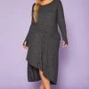Plus Size Asymmetric Long Sleeve Midi Dress