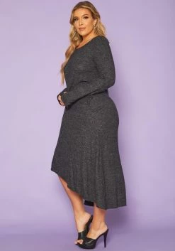 Plus Size Asymmetric Long Sleeve Midi Dress -Asoph Sales Shop 2011582 108 2