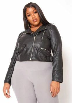 Asoph Plus Size Notch Collar Faux Leather Jacket -Asoph Sales Shop 2011858 001 4
