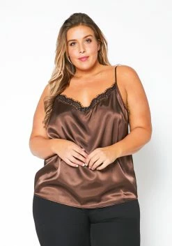 Pleione Plus Size Lace Trim Cami Top