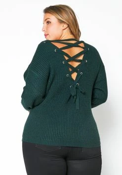 Pleione Plus Size Cross Lace Up Back Sweater -Asoph Sales Shop 2012138 161 3