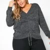 Pleione Plus Size Ruched V-Neck Sweater