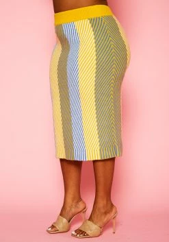 Pleione Plus Size Multi Stripe Midi Knit Skirt -Asoph Sales Shop 2012143 105 8