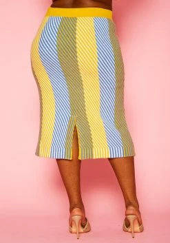 Pleione Plus Size Multi Stripe Midi Knit Skirt -Asoph Sales Shop 2012143 105 9