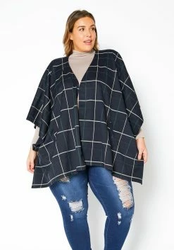 Pleione Plus Size Plaid Poncho Cardigan