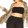 Asoph Plus Size Satin Leopard Open Front Thin Blazer