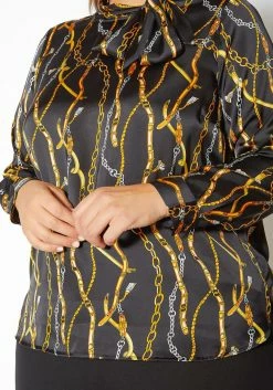 Pleione Plus Size Chained Print Scarf Tie Blouse -Asoph Sales Shop 2012430 286 3