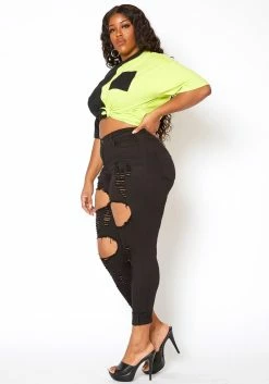 Vibrant Plus Size Stripe Distressed Black Denim Skinny Jean 8 Vibrant Plus Size Stripe Distressed Black Denim Skinny Jean -Asoph Sales Shop 2013643 001 2