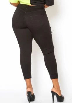 Vibrant Plus Size Stripe Distressed Black Denim Skinny Jean 9 Vibrant Plus Size Stripe Distressed Black Denim Skinny Jean -Asoph Sales Shop 2013643 001 3