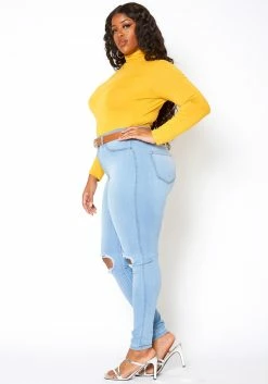 Vibrant Plus Size Classic Light Blue Washed Knee Rip Denim Jeans -Asoph Sales Shop 2013653 940 1