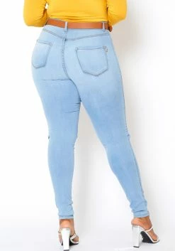 Vibrant Plus Size Classic Light Blue Washed Knee Rip Denim Jeans -Asoph Sales Shop 2013653 940 2