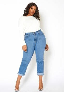 Vibrant Plus Size Womens Vintage Blue Wash Mom Jean