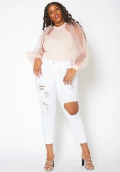 Vibrant Plus Size Womens Mid Rise Front Distressed Skinny Jeans -Asoph Sales Shop 2013656 002 1