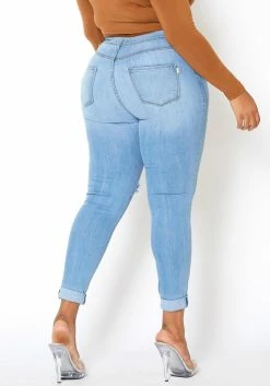 Vibrant Plus Size Womens Light Wash Distressed Denim Jeans 8 Vibrant Plus Size Womens Light Wash Distressed Denim Jeans -Asoph Sales Shop 2013657 938 3