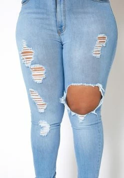 Vibrant Plus Size Womens Light Wash Distressed Denim Jeans 9 Vibrant Plus Size Womens Light Wash Distressed Denim Jeans -Asoph Sales Shop 2013657 938 4