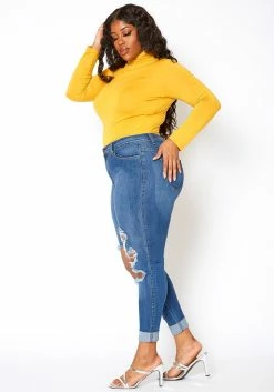 Vibrant Plus Size Knee Destroyed Mid Waist Jean 7 Vibrant Plus Size Knee Destroyed Mid Waist Jean -Asoph Sales Shop 2013658 938 1
