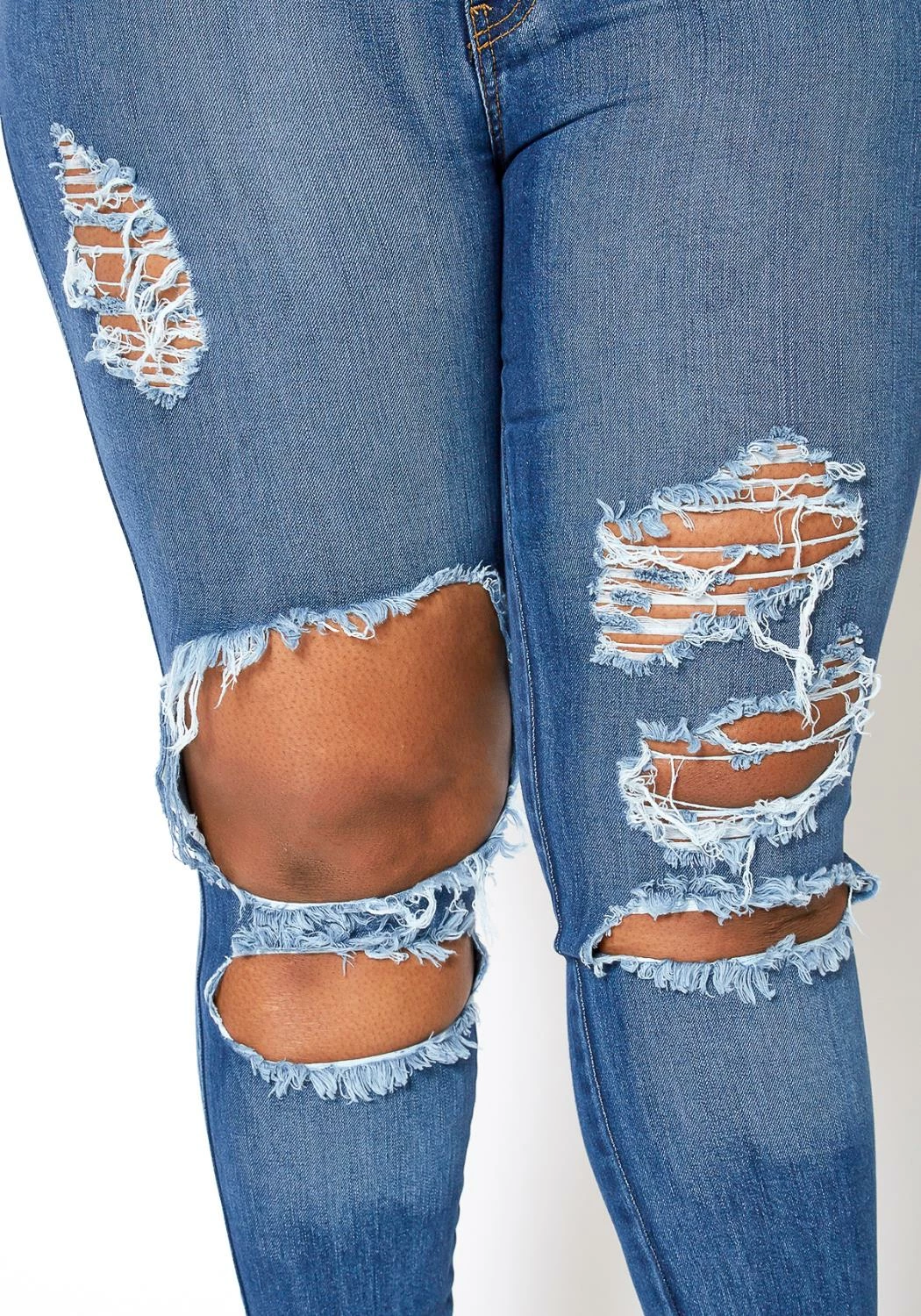 Vibrant Plus Size Knee Destroyed Mid Waist Jean 5 Vibrant Plus Size Knee Destroyed Mid Waist Jean - Image 5