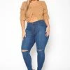 Vibrant Plus Size Medium Washed Knee Rip Denim Jean