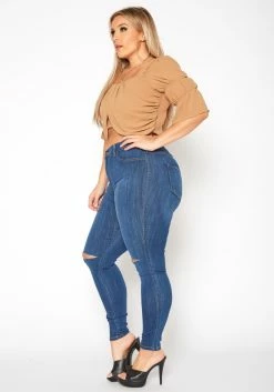 Vibrant Plus Size Medium Washed Knee Rip Denim Jean 7 Vibrant Plus Size Medium Washed Knee Rip Denim Jean -Asoph Sales Shop 2013660 938 2