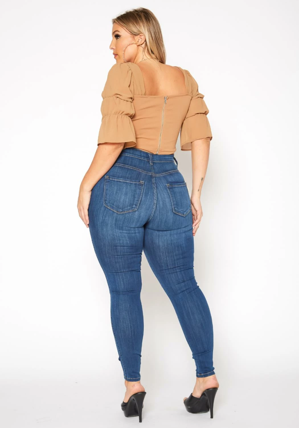 Vibrant Plus Size Medium Washed Knee Rip Denim Jean 4 Vibrant Plus Size Medium Washed Knee Rip Denim Jean - Image 4