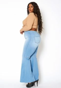 Vibrant Plus Size Retro Flare Raw Hem Denim Jean -Asoph Sales Shop 2013663 940 2