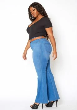 Vibrant Plus Size Basic Blue Washed Flared Hem Jean -Asoph Sales Shop 2013665 938 2
