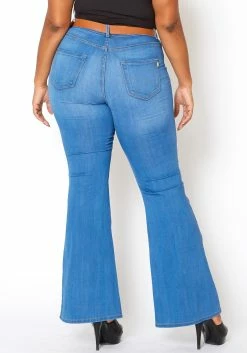 Vibrant Plus Size Basic Blue Washed Flared Hem Jean -Asoph Sales Shop 2013665 938 3