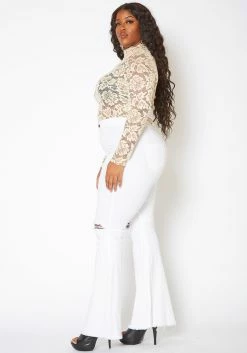 Vibrant Plus Size Knee Distressed Retro Bell Bottom Jean -Asoph Sales Shop 2013666 002 2