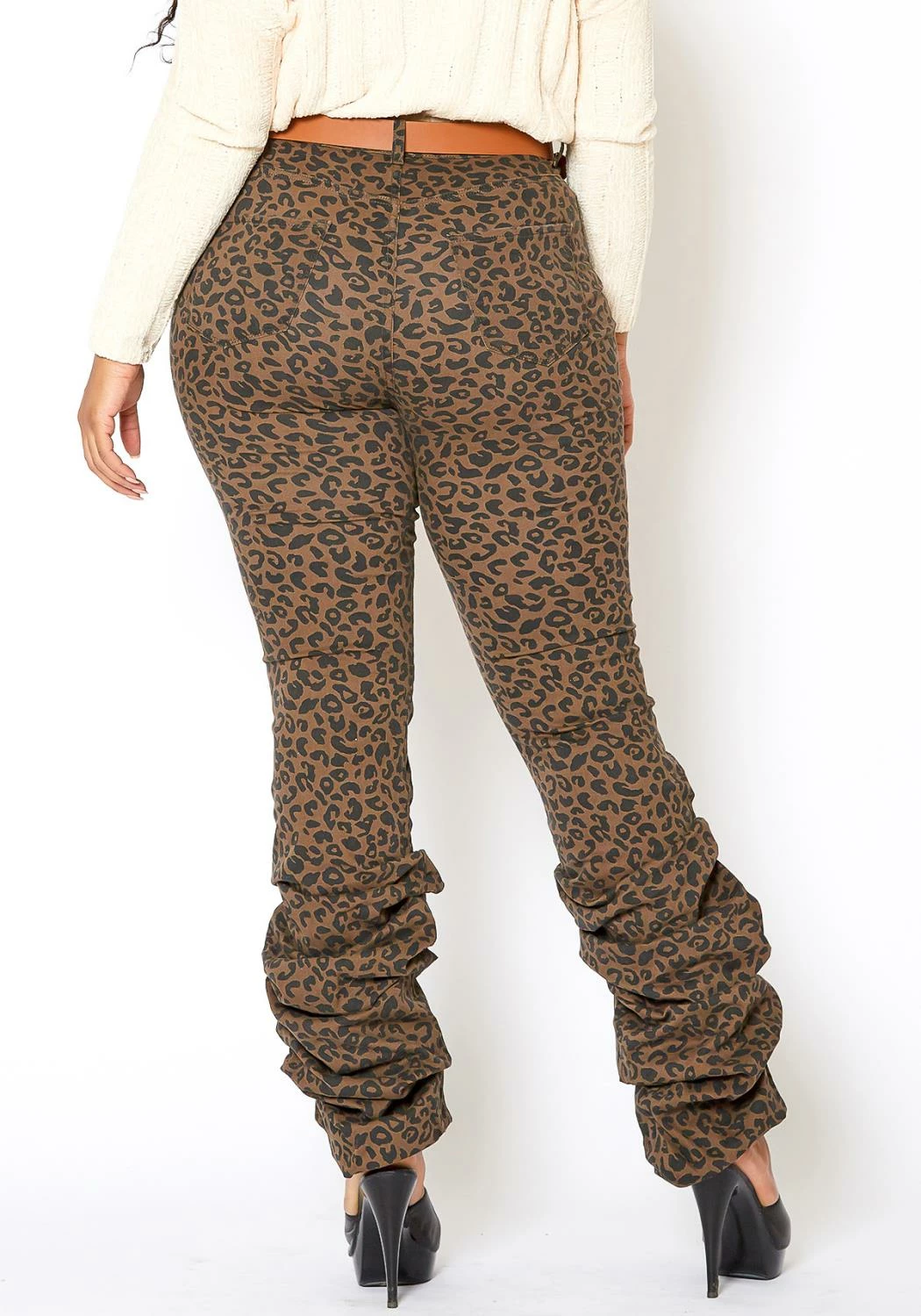 Vibrant Plus Size Womens Leopard Ankle Scrunched Jean 4 Vibrant Plus Size Womens Leopard Ankle Scrunched Jean - Image 4