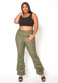 Vibrant Plus Size Womens Olive Ankle Scrunched Jean