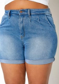 Vibrant Plus Size Blue Wash High Rise Denim Shorts 9 Vibrant Plus Size Blue Wash High Rise Denim Shorts -Asoph Sales Shop 2013671 938 3