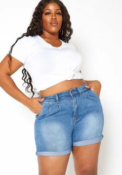 Vibrant Plus Size Blue Wash High Rise Denim Shorts