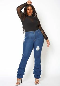 Vibrant Plus Size Womens Dark Wash Ankle Scrunched Jeans