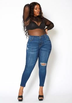 Vibrant Plus Size Classic Dark Wash Skinny Denim Jeans